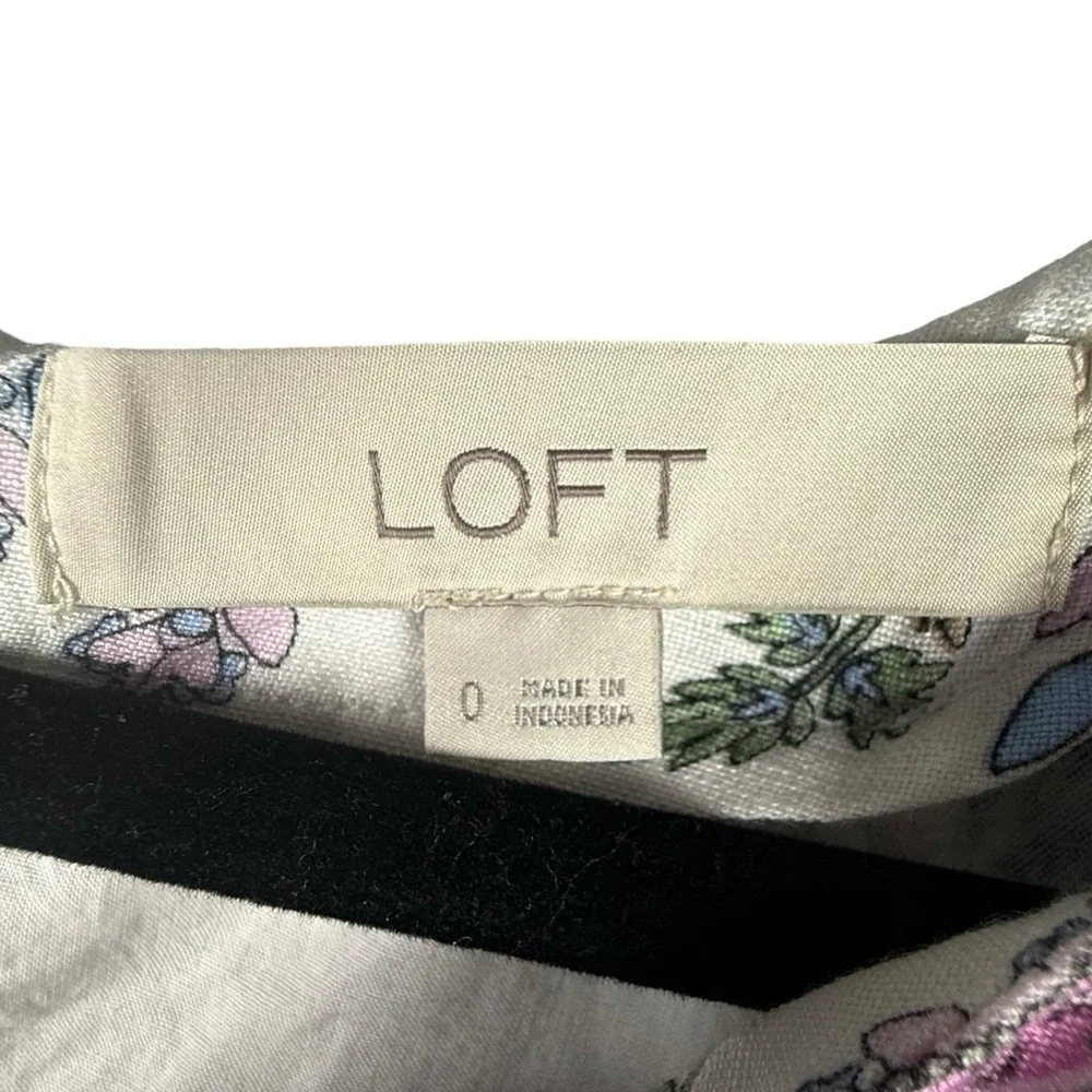 Loft Paisley Linen Blend Belted Puff Sleeve Dress Women's‎ Size 0 Lined V-Neck